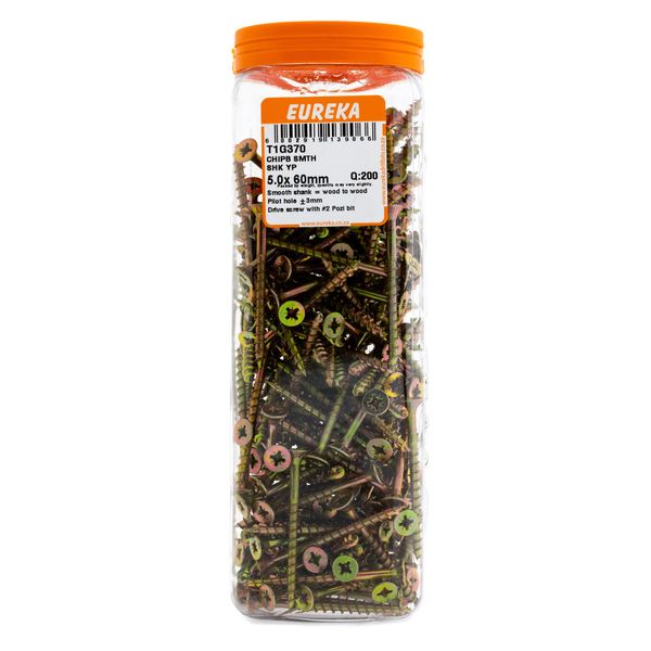 EUREKA Chipboard Screws Full Thread Yellow Zinc 5 x 60mm Q:200 T1G370