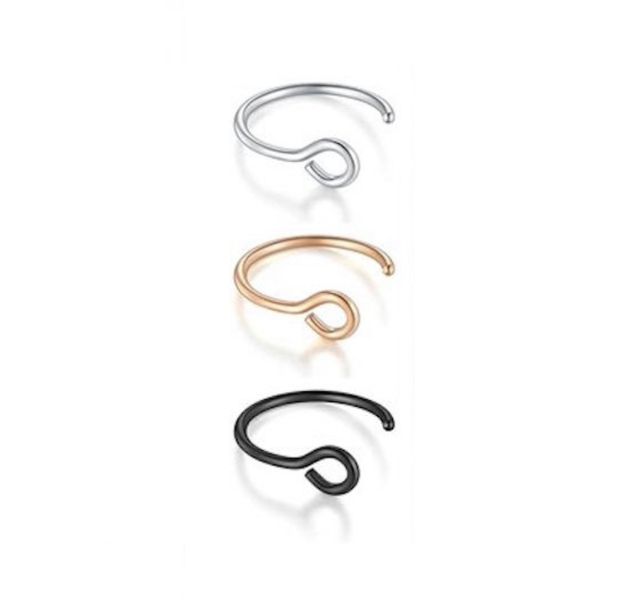 S &amp; C Fake Nose Rings 3 colours - Black, Rose Gold &amp; Silver Stainless Steel