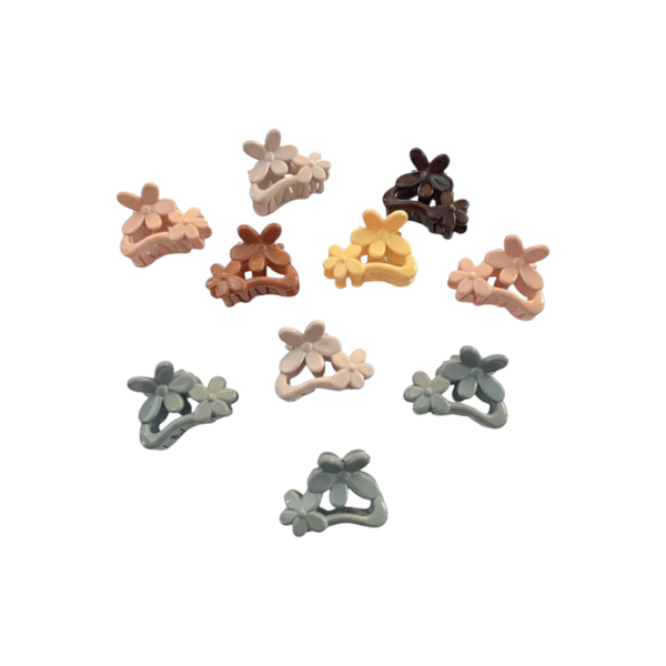 10-Piece Glossy Double-Flower Mini Hair Claw Clips Set - Multicolor