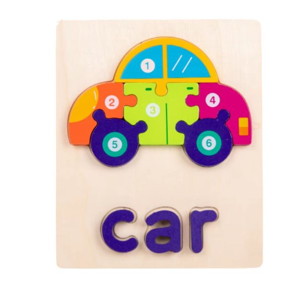 Colourful Wooden Car and Bus Educational Puzzle Set