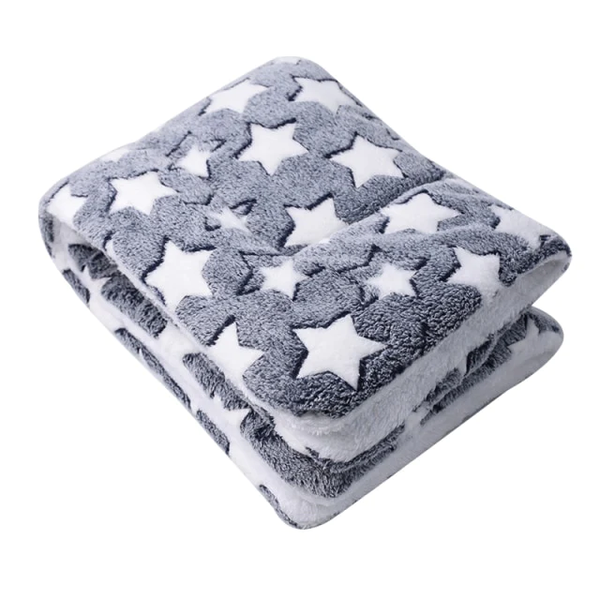 Pet Dog Cat Blanket Soft Fleece Pad Thickened Bed Rug- Grey Star and White
