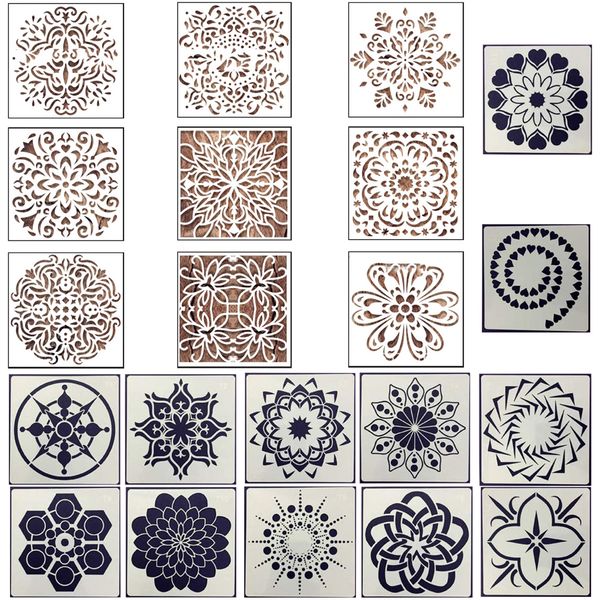 Craft Stationery Mandala &amp; Lace Pattern Stencil Set of 21(10.1 , 13cm)