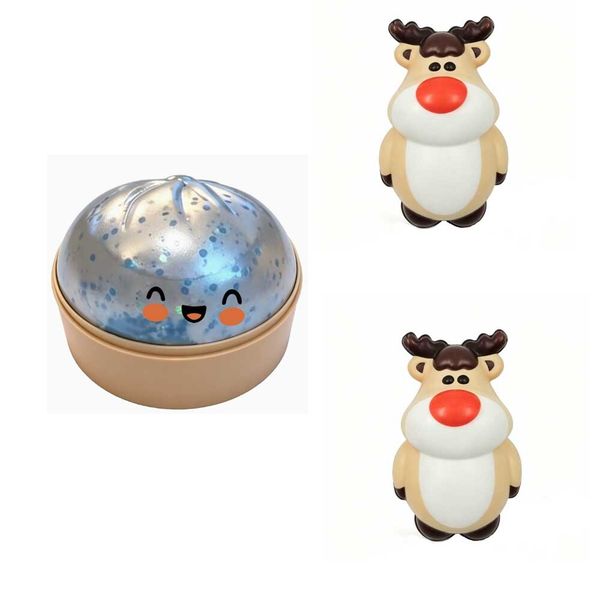 Sparkly Bao Bun &amp; 2 Reindeer Squishy Toys Set,Slow Rising Stress Toys