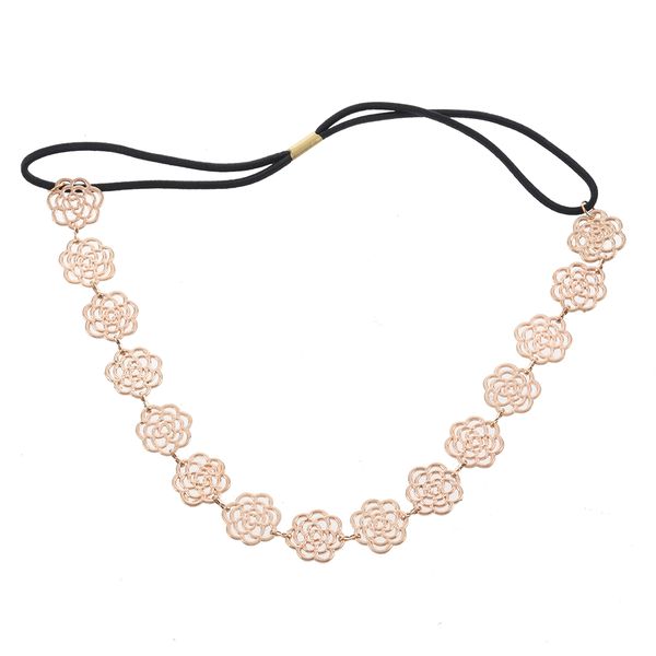 Hot Lovely Metallic Sweet Lady Hollow Rose Flower Elastic Hair Band