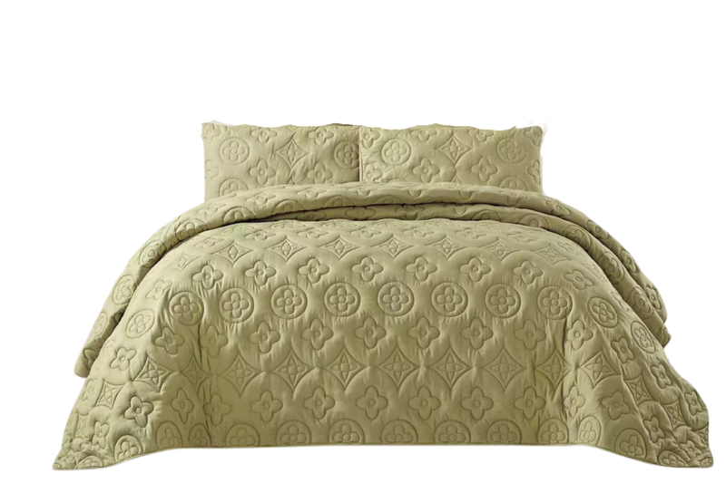 NALM Olive Green Embroided Duvet Cover Set