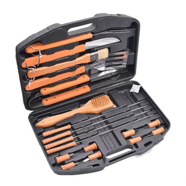18 Piece Large Stainless Steel BBQ Set With Wooden Handle- HXS-11