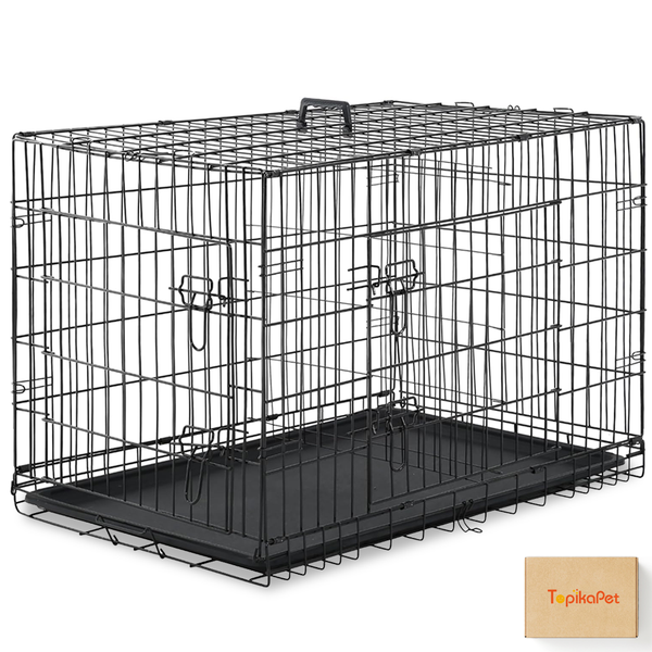 Topika Foldable Double Door Dog Cage, Metal Pet Crate for Dog/Rabbit