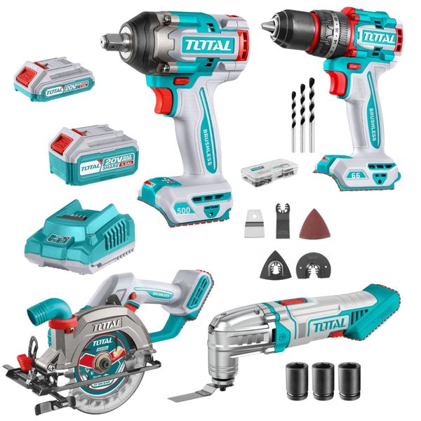 Total Tools - Cordless Impact Drill, Wrench, Circular Saw &amp; Multi Tool Kit