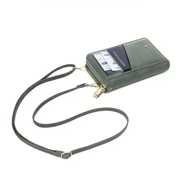 RFID Travel Purse and Passport Holder with Shoulder Strap