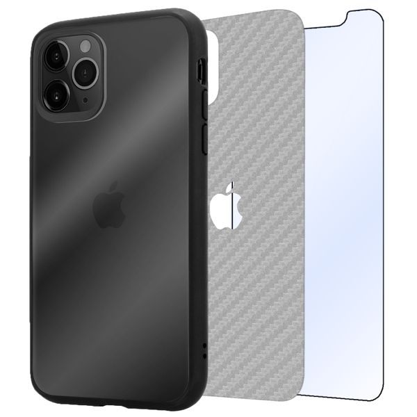 3-in-1 Kit for iPhone 11 Pro Max - Case, Tempered Glass &amp; White Carbon Skin