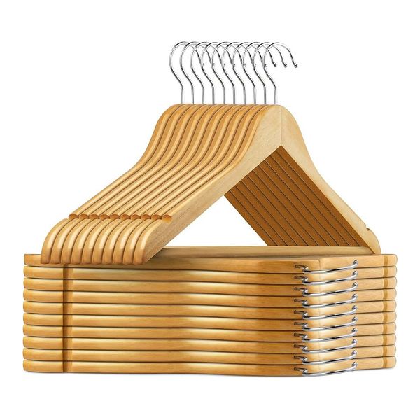 Quality Wooden Hanger Clothes 20 Packs Non-Slip Bar Swivel Hook Brown