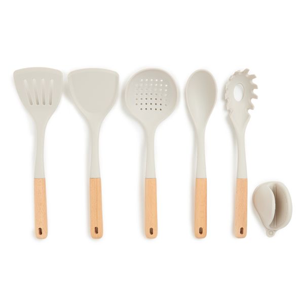 George &amp; Mason - Silicone &amp; Bamboo 6 Piece Kitchen Utensil Set - Ecru