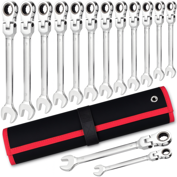Topika - 14 Pieces Flexible Ratchet Wrench Set 6-19mm, Metric Gear Spanner Kit