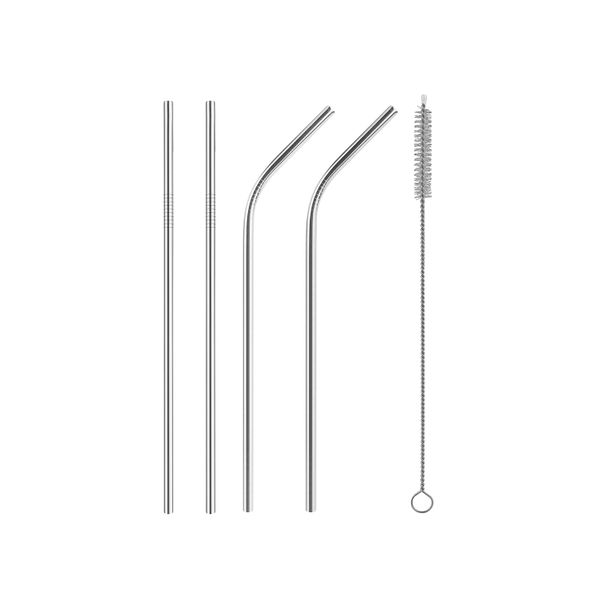 Stainless Steel Reuseable Drinking Straws Set (4-Piece) with Cleaning Brush