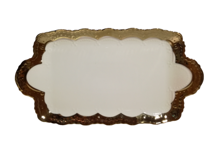 Platter 30 x 20cm Embossed Border Gold