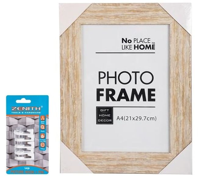 Set of 3 Picture Frame Mustard Stressed A4 - Hanging Hooks Included