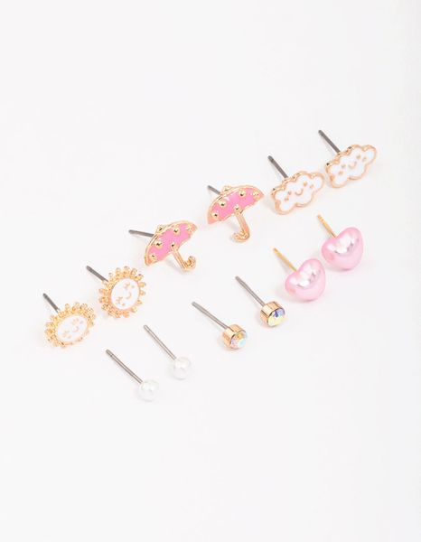 Lovisa Kids Gold Cloud Sun Stud Earring 6-Pack