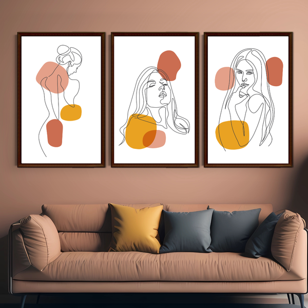 Set of 3 Unframed Line Drawing Wall Art Decor Print - A3 Size - Flowers