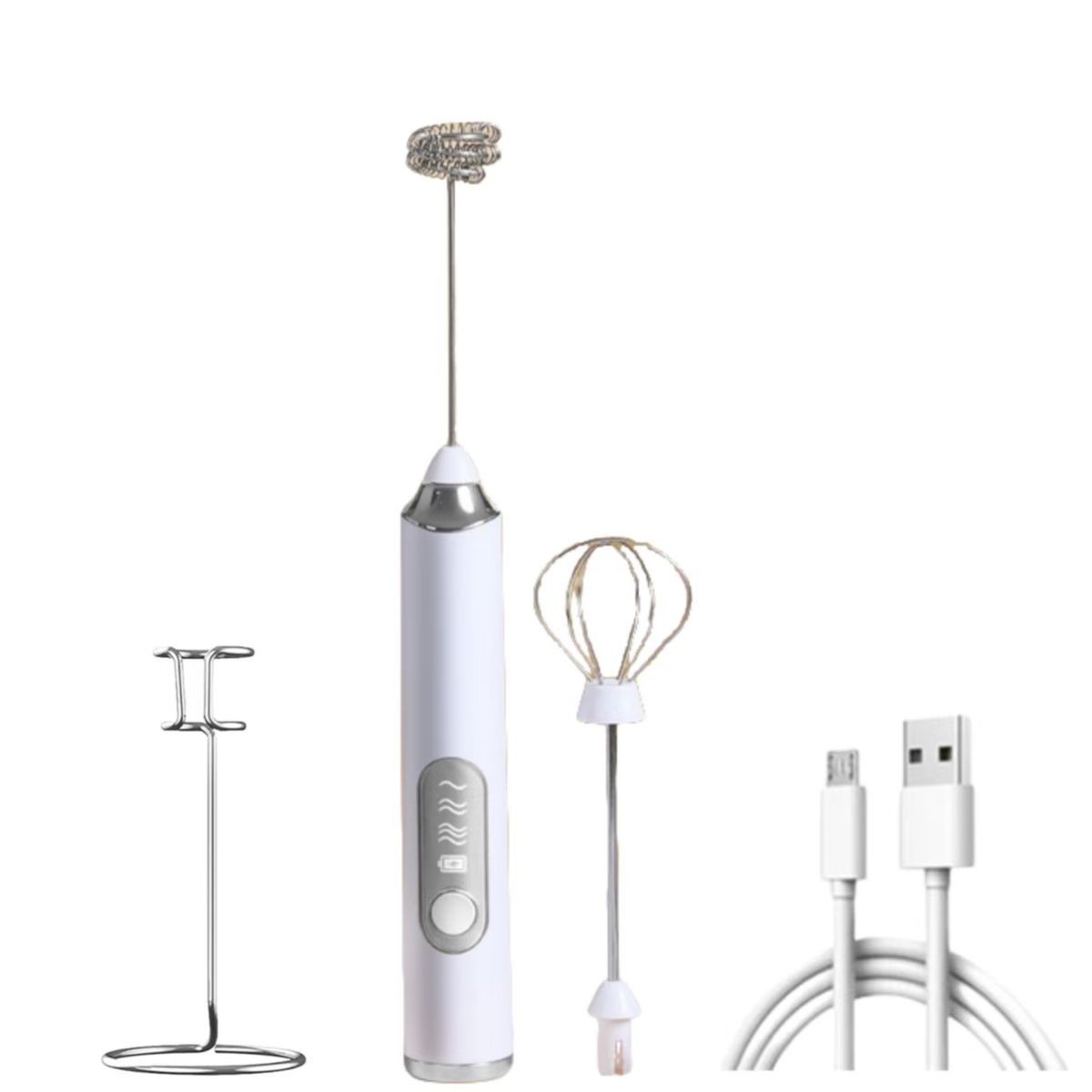 2 Heads Rechargeable Milk Frother with Stand, 3-Speed Electric Coffee Mixer