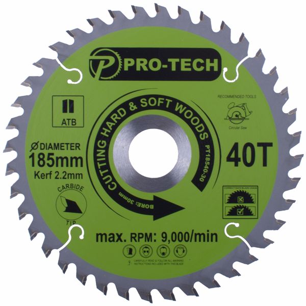 Pro-Tech - Saw Blade 185 x 2.2 x 30 x 40T Wood professional - 2 Pack