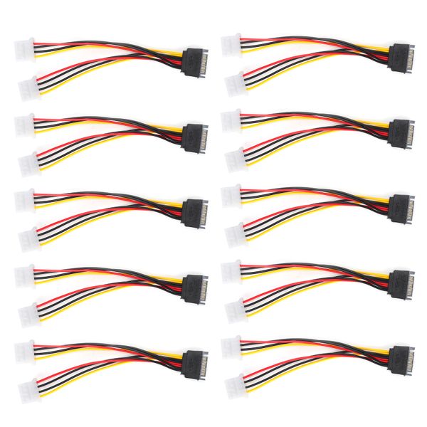 10 Pieces SATA Power Cords, 15Pin to Dual 4Pin, Data/Charge