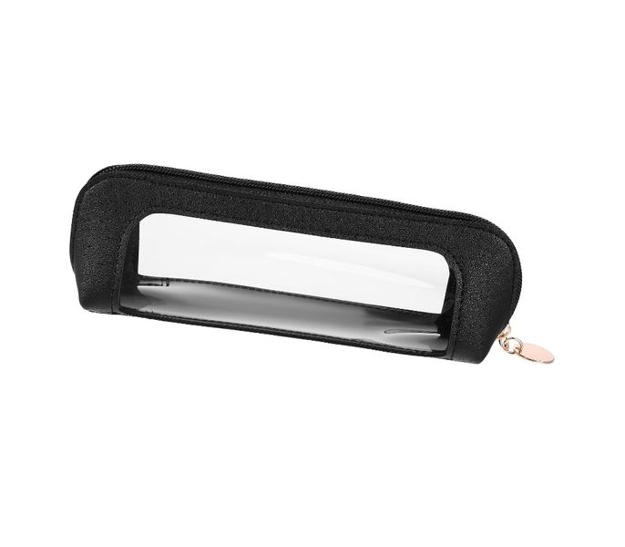 Clear Makeup Bag, PU Leather Mini Makeup Pouch Black