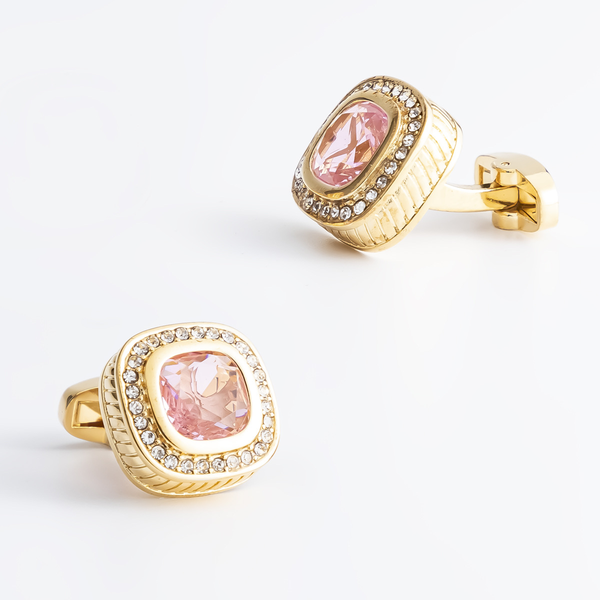 1 Pair Gold Plated Full Copper Cufflinks With Multi-Color Zircon Stones
