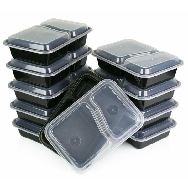 Meal Prep Containers 2 Compartment with Lids Portion Control - Set of 10
