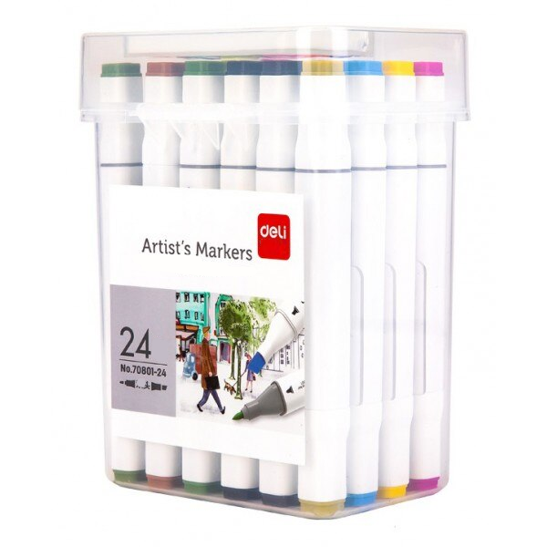 Deli 24 Piece Double-Sided Sketch Markers - 70801-24