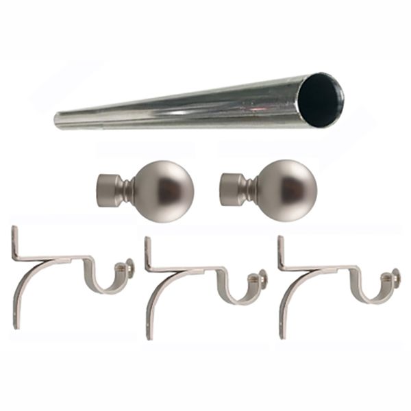 Matoc 25mm Curtain Single Pole Set - Ball Finials - Black