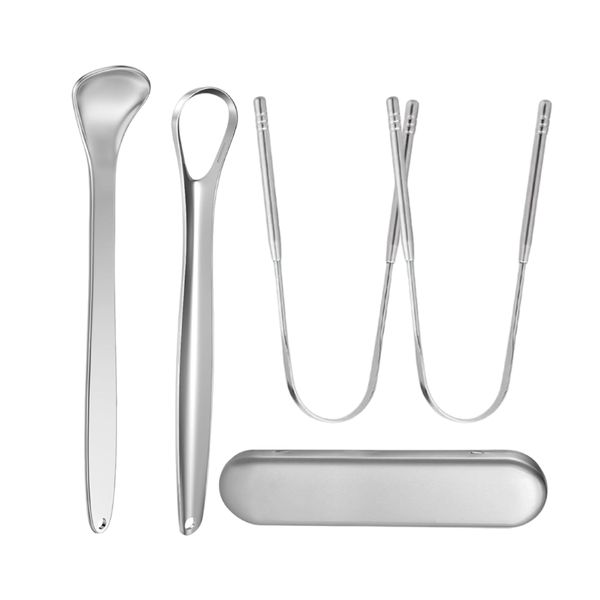 4 Tongue Scraper Stainless Steel Tongue Cleaner for Kids Adult with Case