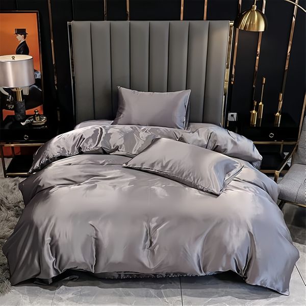 3 Pieces Simulated Silk Satin Bedding Set Duvet Cover &amp; Matching Pillowcase
