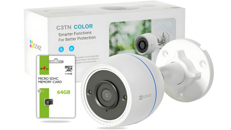 EZVIZ C3TN Color ( Night Vision WiFi Camera ) Wi-Fi , Audio + 64GB SD CARD