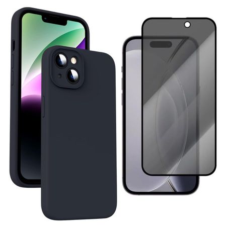 Silicone Cover + Privacy Glass Compatible With i Phone 15 - 2 in 1 Deal Image
