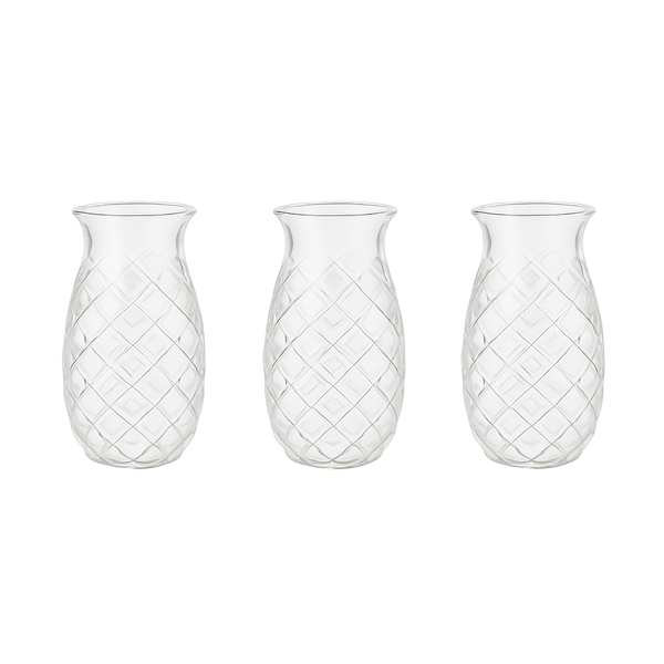 3 Pack - 450ml Glass Pineapple Cup Set - Transparent