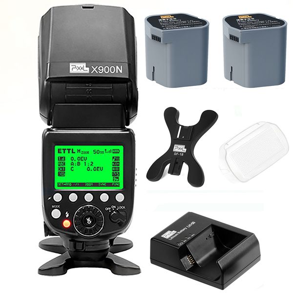 PIXEL X900N PRO 60GN iTTL Flash Plus 2X Lithium Batteries For Nikon DSLR's