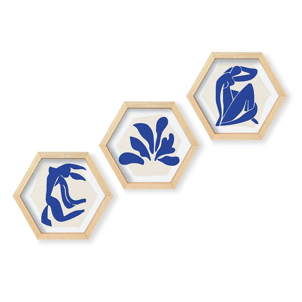 Cape Art Wall Art Pine Hex 3 Piece Collage - Blue Figure Study