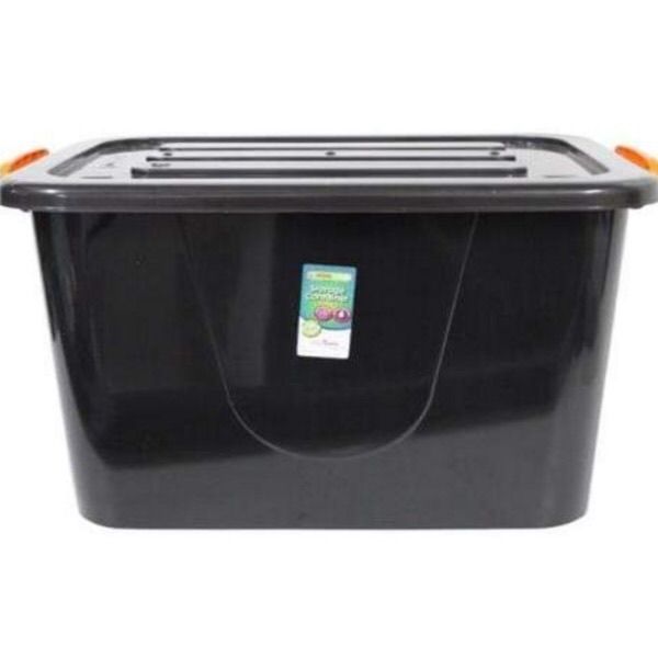 Storage box with lock lid &amp; wheels 85lt black