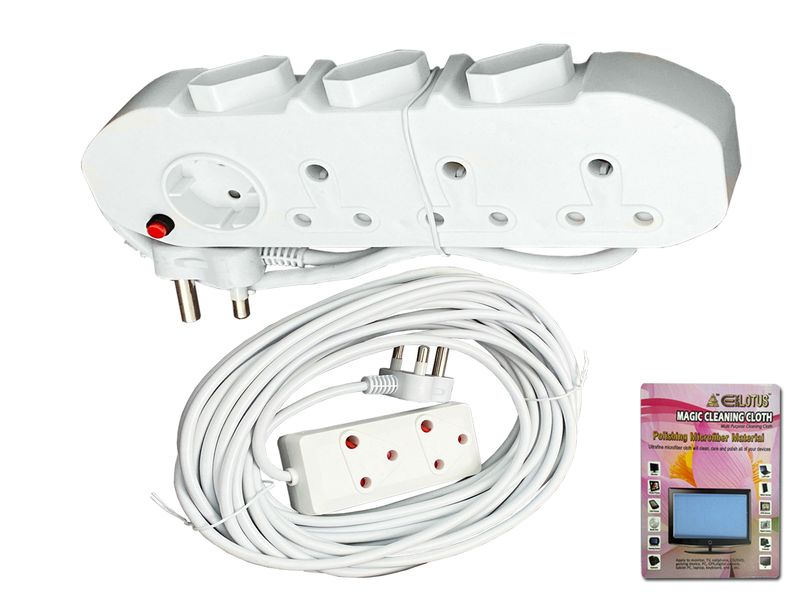 Everlotus 12 Meter Extension Cord with 7-way Multiplug and Cleaning Cloth