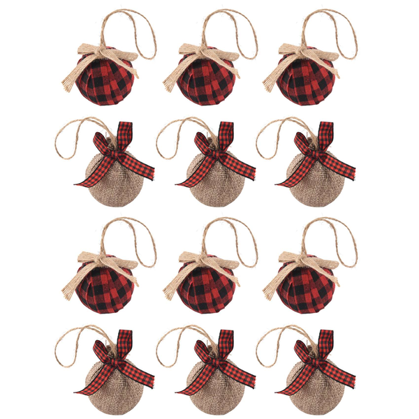 Christmas Tree Ornaments, 12 Pcs 2-1/2 Inches Red Black Buffalo