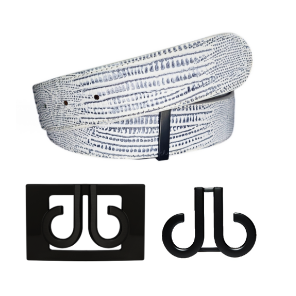 Druh Black/White Lizard Leather Belt Including T image