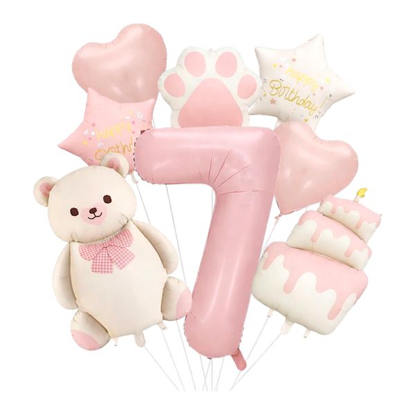 8 Piece Pink Birthday Balloon Set - Number 7