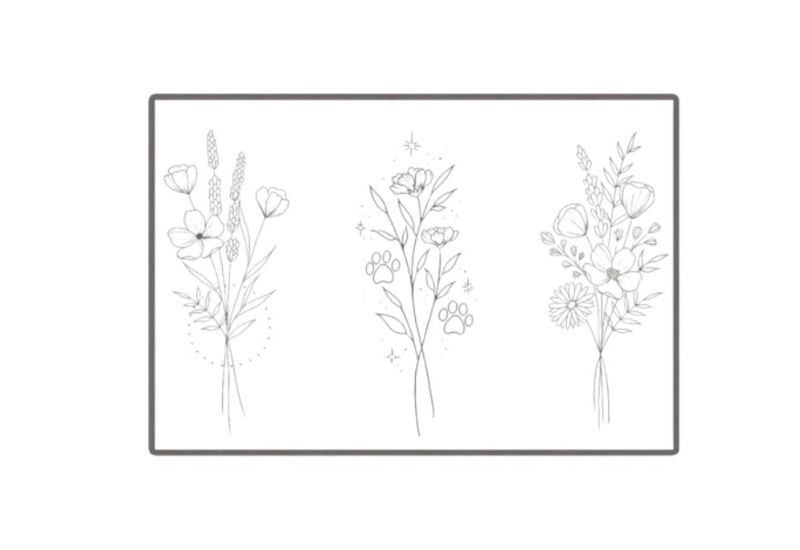 1 Piece - Minimalist Wildflower Trio Temporary Tattoo - Black