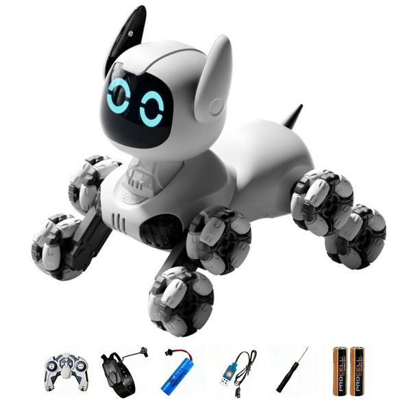 QYNIAL RC Robot Dog: Gesture Sensing, Stunts and Lights (White)