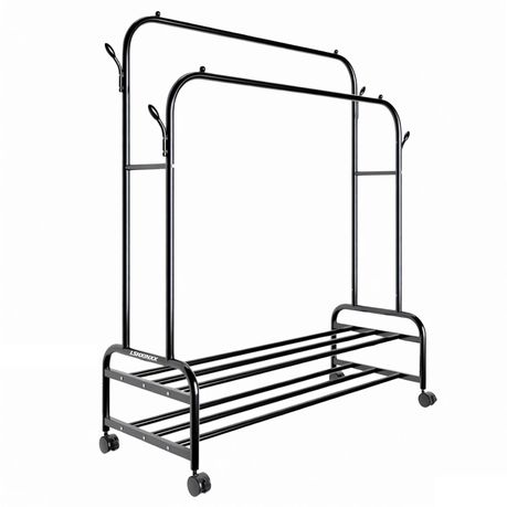 150cm Sturdy Metal Double Rodding Clothes Rack With Wheels Image