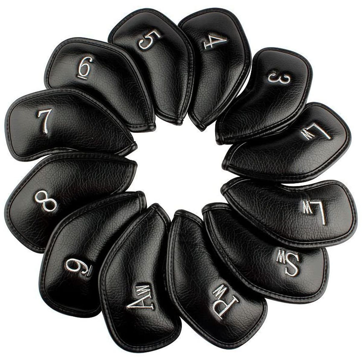 Pu Leather Golf Club Iron Head Cover Set -12 Piece -Black