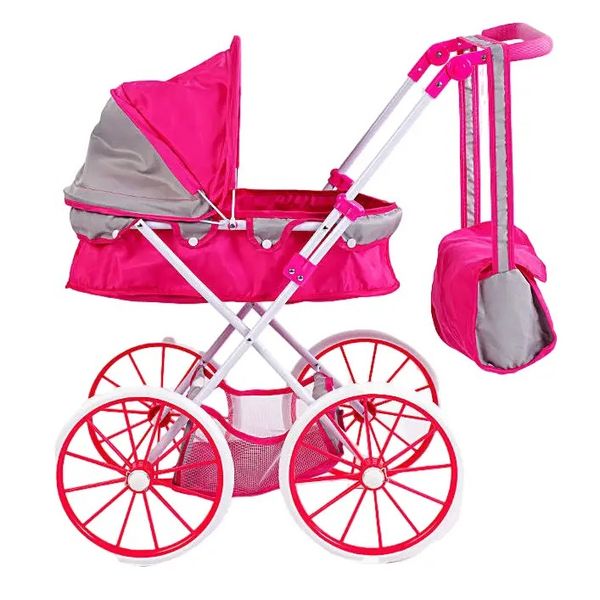 4 Big Wheeled Doll Pram with a Bag - Pink