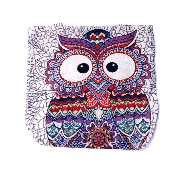 Women's Canvas Shoulder Bags Female Cartoon Owl Handbag