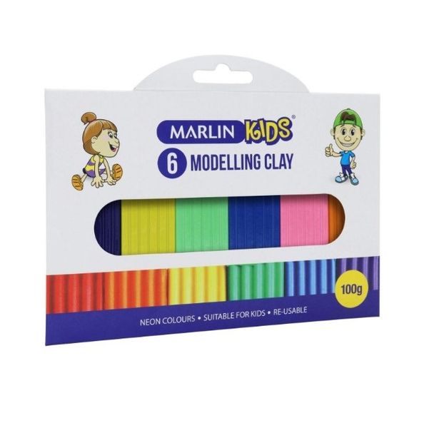 Marlin Kids - Set Of 6 Neon Colour Modelling Clay 100g (Pack Of 12)
