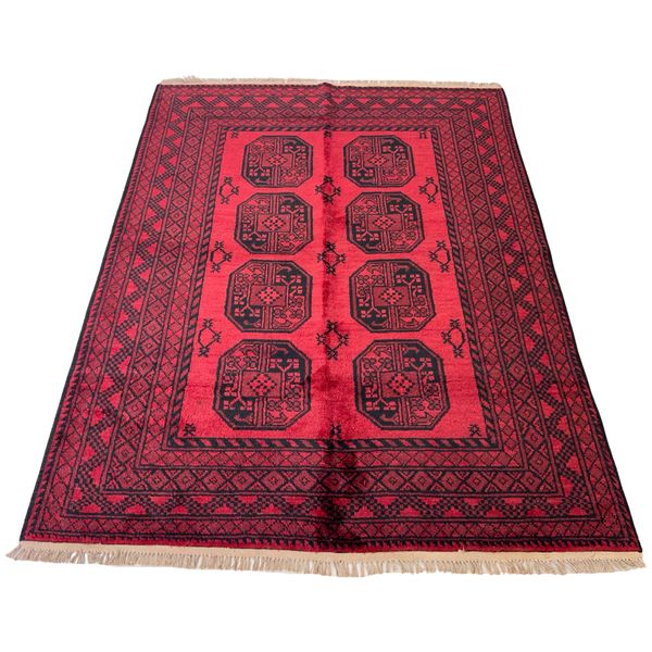 Handmade Red Afghan Rug - 192 x 150 cm